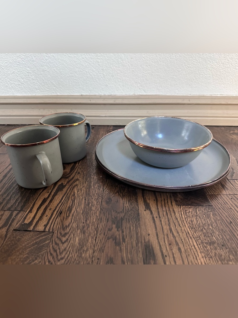 Barebones Gray Dinnerware Set with Copper Accent